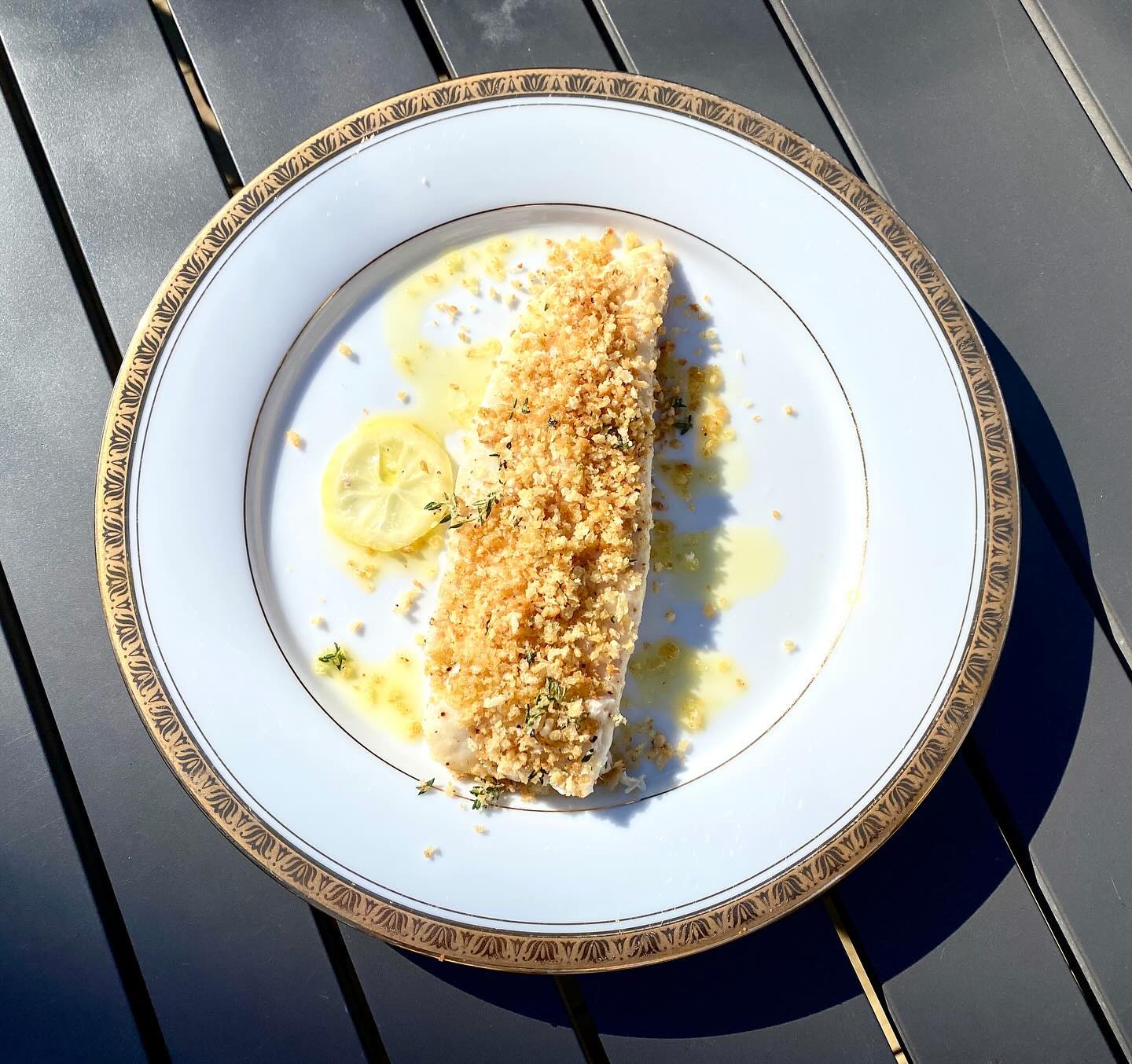 Roasted flounder filet with toasted breadcrumbs made with dried oregano,  fresh thyme, and lemon zest. #fishrecipes #fishrecipe #breadcrumb
